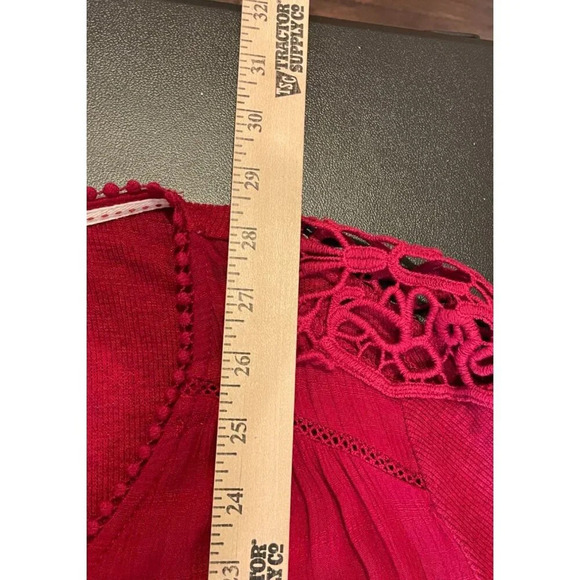 Knox‎ Rose Burgundy Short Sleeve V Neck Top Shirt Lace Large Boho Cottagecore - Picture 6 of 9
